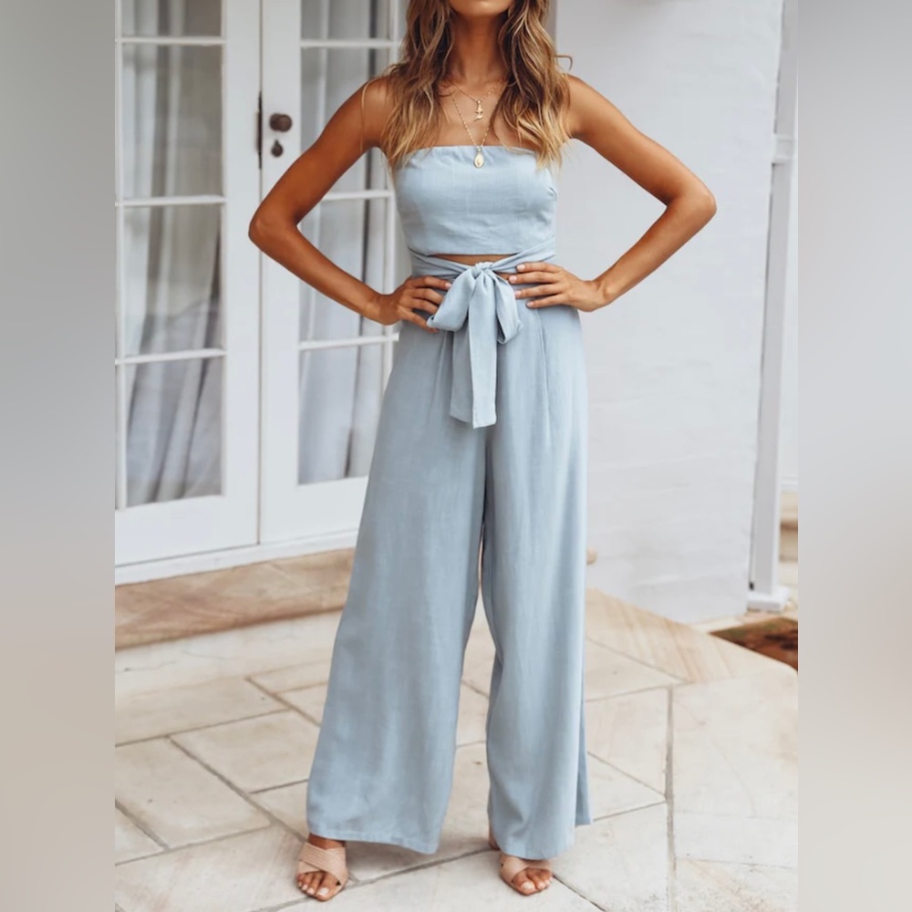 Teal Strapless Jumpsuit with Bow Detail | Women’s size M